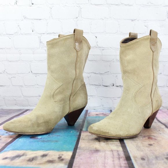 LL Bean Tan Suede Cone Heel Pull-on Mid Calf Boots Size 8.5 M - Picture 2 of 10